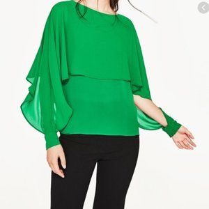 Zara Double Layer Flowing Blouse Green NWT